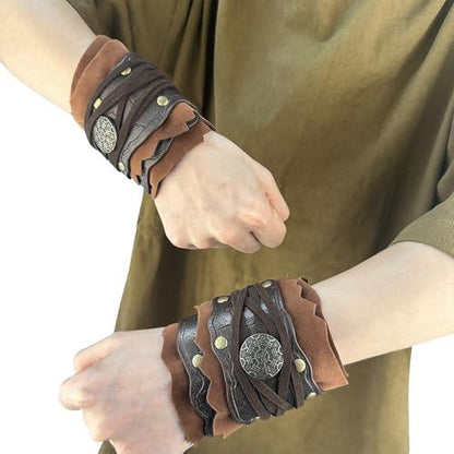 HiiFeuer Medieval Suede Arm Wraps, Renaissance Artificial Fur Bracers, Viking Wrist Band Archery Arm Guards Knight Gauntlets - HiiFeuer Store