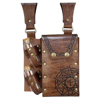 HiiFeuer Medieval Alchemy Faux Leather Belt Bag with 2 Cork Potion Vials, Fantasy Wizard Waist Pouch Side Pack for Ren Faire - HiiFeuer Store