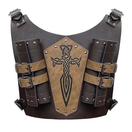 HiiFeuer Medieval Faux Leather Embossed Double Back Sword Frog, Adjustable Renaissance Knight Mercenary Sword Holster - HiiFeuer Store