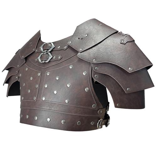 HiiFeuer Medieval Faux Leather Chest Armor, Vintage Pauldron Shoulder Armor Adjustable Mercenary Knight Archer Vest Armour - HiiFeuer Store