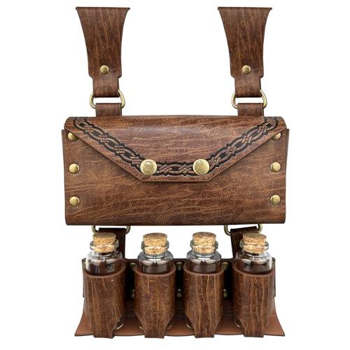 HiiFeuer Medieval Alchemy Faux Leather Belt Bag with 2 Cork Potion Vials, Fantasy Wizard Waist Pouch Side Pack for Ren Faire - HiiFeuer Store