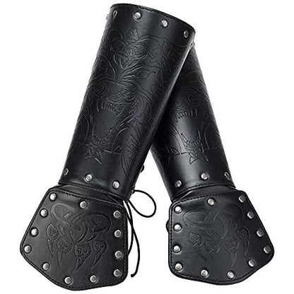 HiiFeuer Viking Fenrir Gauntlet, Medieval Faux Leather Arm Armor Knight Bracer, LARP Halloween Costume - HiiFeuer Store