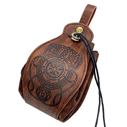 HiiFeuer Medieval Faux Leather Pouch, Portable Drawstring Purse, Vintage Belt Pouch Dice Bag For LARP Ren Faire - HiiFeuer Store