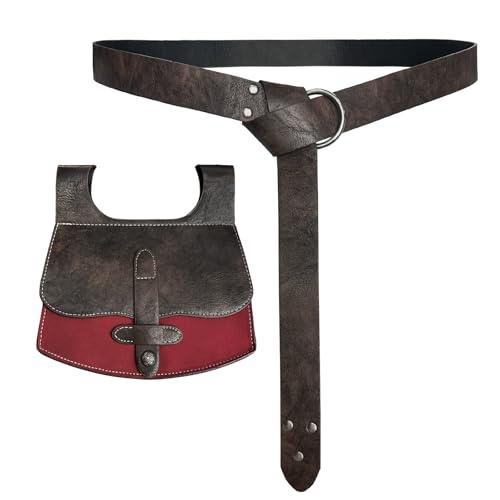 HiiFeuer 3PCs Medieval Faux Leather Belt with Vintage Handmade Belt Bag and Retro Knight Waist Bag, Renaissance Belt Pouch Set - HiiFeuer Store