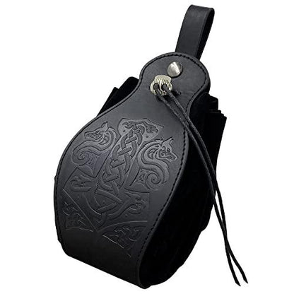 HiiFeuer Medieval Faux Leather Pouch, Portable Drawstring Purse, Vintage Belt Pouch Dice Bag For LARP Ren Faire - HiiFeuer Store