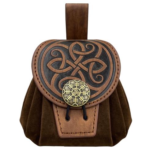 HiiFeuer Medieval Embossed Faux Leather Belt Pouch, Retro Renaissance Portable Belt Bag Coin Purse Dice Bag for LARP Ren Faire - HiiFeuer Store