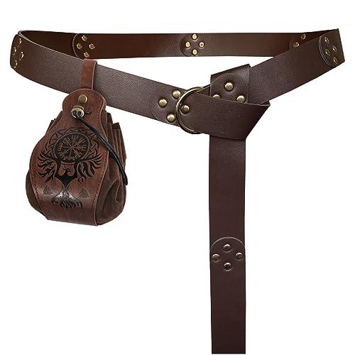 HiiFeuer Medieval O Ring Belt with Portable Drawstring Pouch, Retro Renaissance Faux Leather Belt and Purse Set for Ren Faire - HiiFeuer Store