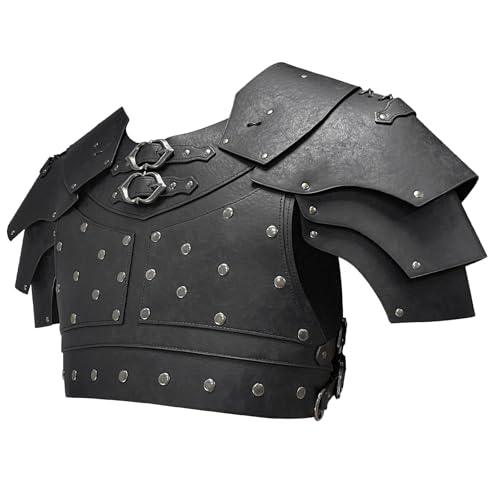 HiiFeuer Medieval Faux Leather Chest Armor, Vintage Pauldron Shoulder Armor Adjustable Mercenary Knight Archer Vest Armour - HiiFeuer Store