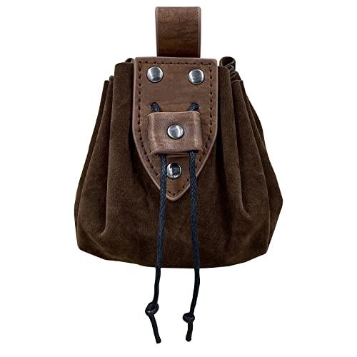 HiiFeuer Vintage Medieval Faux Leather Drawstring Pouch, Middle Ages Portable Coin Purse, Rivets Belt Pouch Dice Bag For LARP Ren Faire - HiiFeuer Store