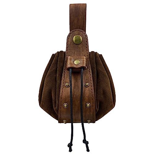 HiiFeuer Vintage Medieval Faux Leather Drawstring Pouch, Middle Ages Portable Coin Purse, Rivets Belt Pouch Dice Bag For LARP Ren Faire - HiiFeuer Store