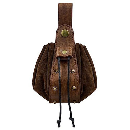 HiiFeuer Vintage Medieval Faux Leather Drawstring Pouch, Middle Ages Portable Coin Purse, Rivets Belt Pouch Dice Bag For LARP Ren Faire - HiiFeuer Store