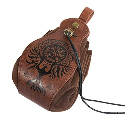 HiiFeuer Medieval Faux Leather Pouch, Portable Drawstring Purse, Vintage Belt Pouch Dice Bag For LARP Ren Faire - HiiFeuer Store