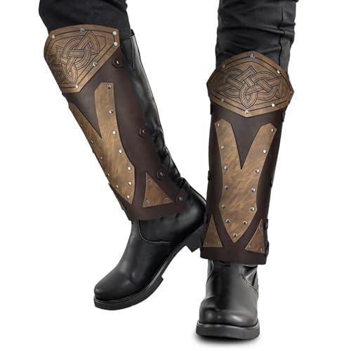 HiiFeuer Medieval Faux Leather Leg Gaiters, Vintage Middle Ages Knight Leg Armor, Mercenary Leg Guards for LARP - HiiFeuer Store