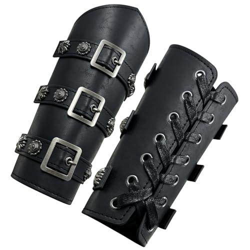 HiiFeuer Medieval PU Leather Buckle Arm Bracers, Knight LARP Retro Renaissance Arm Guards, One Size One Pair - HiiFeuer Store