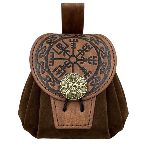 HiiFeuer Medieval Embossed Faux Leather Belt Pouch, Retro Renaissance Portable Belt Bag Coin Purse Dice Bag for LARP Ren Faire - HiiFeuer Store