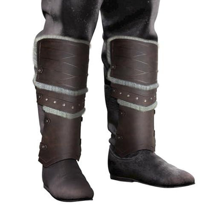 HiiFeuer Medieval Faux Leather Barbarian Leg Gaiters, Vintage Middle Ages Knight Leg Armor, Artificial Fur Shin Guards - HiiFeuer Store