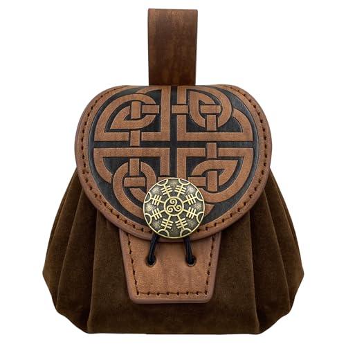 HiiFeuer Medieval Embossed Faux Leather Belt Pouch, Retro Renaissance Portable Belt Bag Coin Purse Dice Bag for LARP Ren Faire - HiiFeuer Store