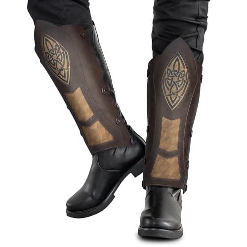 HiiFeuer Medieval Faux Leather Leg Gaiters, Vintage Middle Ages Knight Leg Armor, Mercenary Leg Guards for LARP - HiiFeuer Store