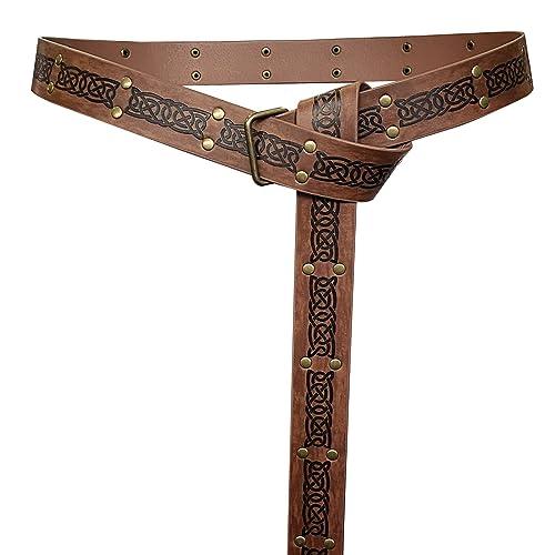 HiiFeuer Medieval Embossed Square Buckle Belt,Retro Middle Ages Faux Leather Mercenary Knight Belt,for LARP Ren Faire - HiiFeuer Store