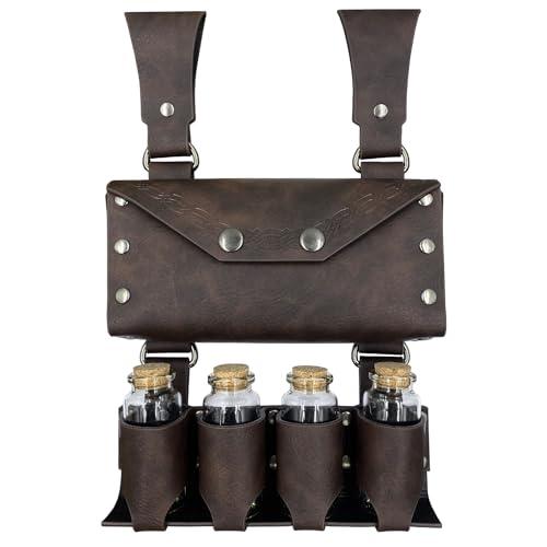 HiiFeuer Medieval Alchemy Faux Leather Belt Bag with 2 Cork Potion Vials, Fantasy Wizard Waist Pouch Side Pack for Ren Faire - HiiFeuer Store