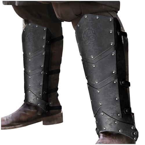 HiiFeuer Medieval Faux Leather Leg Gaiters, Vintage Middle Ages Knight Leg Armor, Mercenary Leg Guards for LARP - HiiFeuer Store