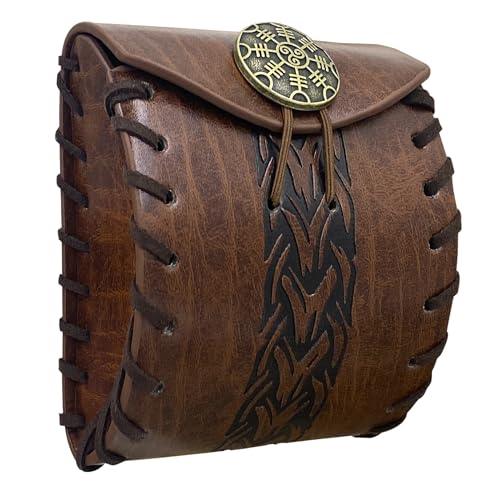 HiiFeuer Medieval Faux Leather Mini Belt Bag, Portable Renaissance Belt Pouch, Nordic Coin Purse Dice Bag for LARP Ren Faire - HiiFeuer Store