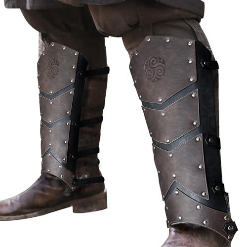 HiiFeuer Medieval Faux Leather Leg Gaiters, Vintage Middle Ages Knight Leg Armor, Mercenary Leg Guards for LARP - HiiFeuer Store