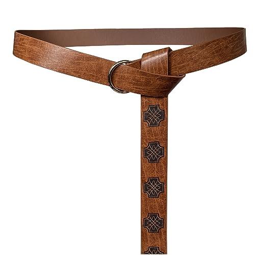 HiiFeuer Medieval Embossed PU Leather O-Ring Belt, Retro Renaissance Knight Belt - HiiFeuer Store