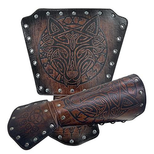 HiiFeuer Viking Fenrir Gauntlet, Medieval Faux Leather Arm Armor Knight Bracer, LARP Halloween Costume - HiiFeuer Store