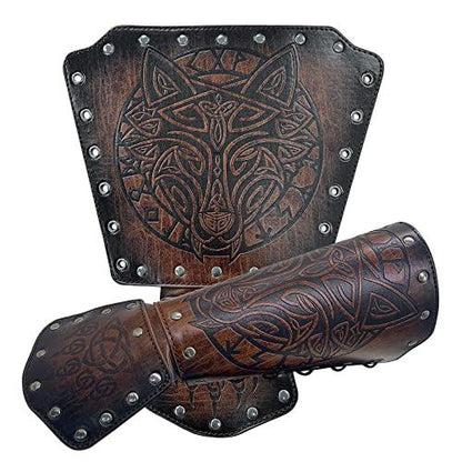 HiiFeuer Viking Fenrir Gauntlet, Medieval Faux Leather Arm Armor Knight Bracer, LARP Halloween Costume - HiiFeuer Store