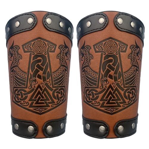 HiiFeuer Embossed Viking Symble Faux Leather Arm Armor, Viking Gauntlet Bracers, Knight Arm Guards for LARP Ren Faire - HiiFeuer Store