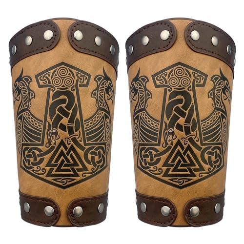 HiiFeuer Embossed Viking Symble Faux Leather Arm Armor, Viking Gauntlet Bracers, Knight Arm Guards for LARP Ren Faire - HiiFeuer Store