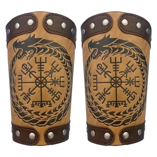 HiiFeuer Embossed Viking Symble Faux Leather Arm Armor, Viking Gauntlet Bracers, Knight Arm Guards for LARP Ren Faire - HiiFeuer Store