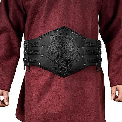 HiiFeuer Viking Embossed Waist Armor, Norse Faux Leather Wide Belt, Medieval Knight Corset Belt for LARP Costume - HiiFeuer Store