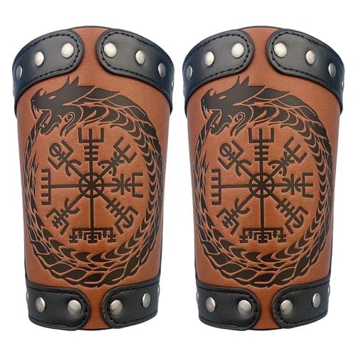 HiiFeuer Embossed Viking Symble Faux Leather Arm Armor, Viking Gauntlet Bracers, Knight Arm Guards for LARP Ren Faire - HiiFeuer Store