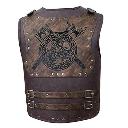 HiiFeuer Viking Warrior PU Leather Chest Armor, Retro Knight Leather Body Armor, Medieval Armor for LARP/Cosplay - HiiFeuer Store