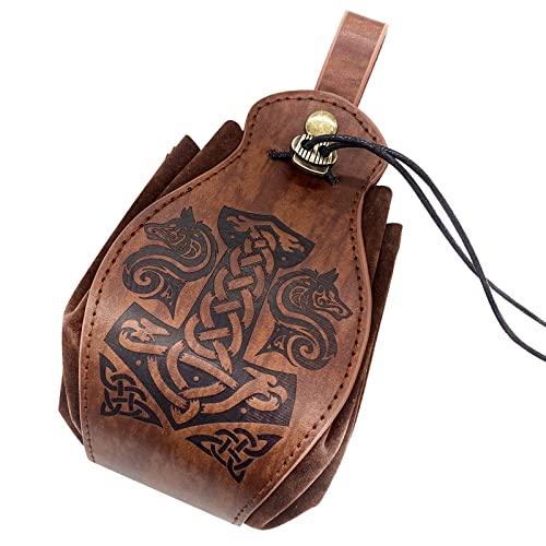 HiiFeuer Medieval Faux Leather Pouch, Portable Drawstring Purse, Vintage Belt Pouch Dice Bag For LARP Ren Faire - HiiFeuer Store