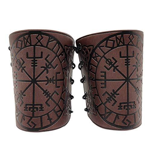 HiiFeuer Viking Vegvisir Embossed Leather Arm Armor 3 Colors LARP Gauntlet Leather Armor Bracer - HiiFeuer Store