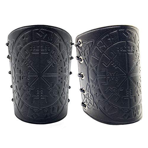 HiiFeuer Viking Vegvisir Embossed Leather Arm Armor 3 Colors LARP Gauntlet Leather Armor Bracer - HiiFeuer Store