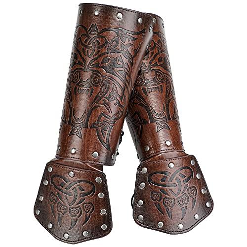 HiiFeuer Viking Fenrir Gauntlet, Medieval Faux Leather Arm Armor Knight Bracer, LARP Halloween Costume - HiiFeuer Store