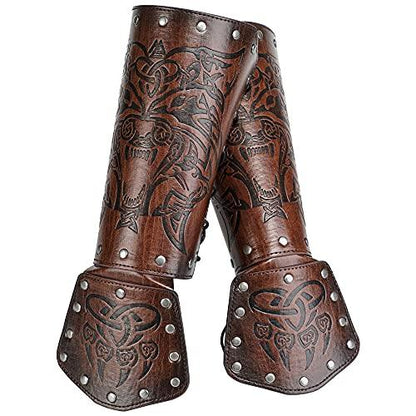 HiiFeuer Viking Fenrir Gauntlet, Medieval Faux Leather Arm Armor Knight Bracer, LARP Halloween Costume - HiiFeuer Store