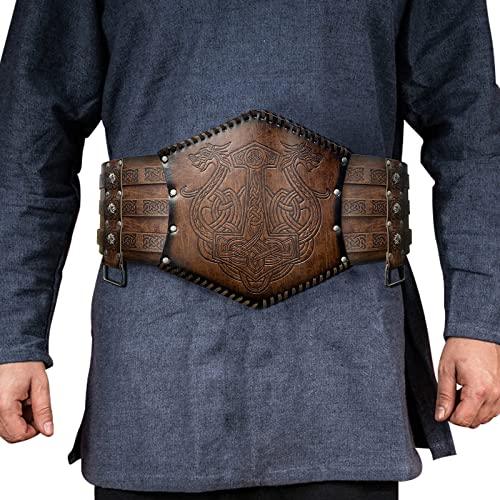 HiiFeuer Viking Embossed Waist Armor, Norse Faux Leather Wide Belt, Medieval Knight Corset Belt for LARP Costume - HiiFeuer Store