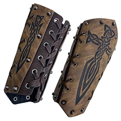 HiiFeuer Medieval Embossed Arm Bracers, Retro Faux Leather Knight Arm Gauntlets, Vintage Renaissance Arm Guards - HiiFeuer Store