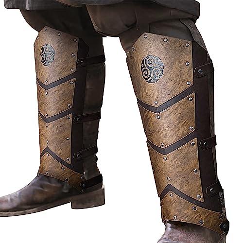 HiiFeuer Medieval Faux Leather Leg Gaiters, Vintage Middle Ages Knight Leg Armor, Mercenary Leg Guards for LARP - HiiFeuer Store