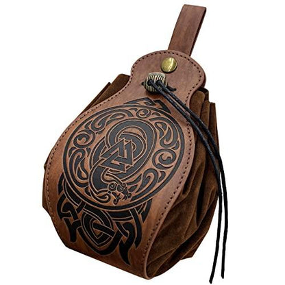 HiiFeuer Medieval Faux Leather Pouch, Portable Drawstring Purse, Vintage Belt Pouch Dice Bag For LARP Ren Faire - HiiFeuer Store