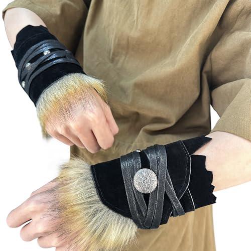 HiiFeuer Medieval Suede Arm Wraps, Renaissance Artificial Fur Bracers, Viking Wrist Band Archery Arm Guards Knight Gauntlets - HiiFeuer Store