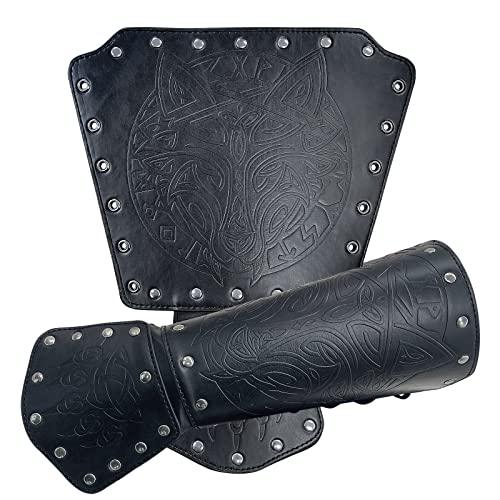 HiiFeuer Viking Fenrir Gauntlet, Medieval Faux Leather Arm Armor Knight Bracer, LARP Halloween Costume - HiiFeuer Store