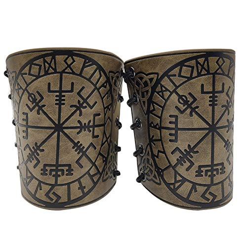 HiiFeuer Viking Vegvisir Embossed Leather Arm Armor 3 Colors LARP Gauntlet Leather Armor Bracer - HiiFeuer Store