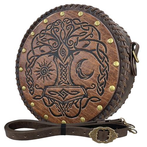 HiiFeuer Viking Embossed Crossbody Bag, Nordic Faux Leather Belt Bag Satchel Bag, Medieval Portable Cosplay Shoulder Bag - HiiFeuer Store