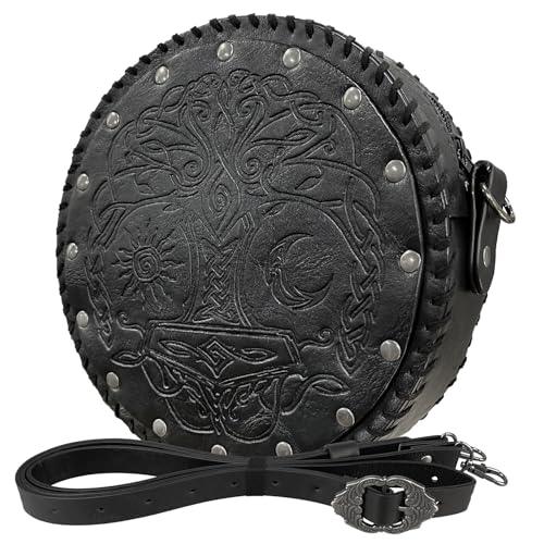 HiiFeuer Viking Embossed Crossbody Bag, Nordic Faux Leather Belt Bag Satchel Bag, Medieval Portable Cosplay Shoulder Bag - HiiFeuer Store